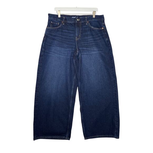 Old Navy Denim - Old Navy Baggy Wide Leg Jeans Dark Wash Mid Rise Sz 14 Petite Skater Streetwear
